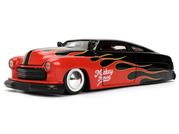 1951 Mercury Coupe Black with Flame Graphics and Red Interior and Mickey Mouse Diecast Figure "Disney's Mickey Mouse" "Hollywood Rides" Series 1/24 Diecast Model Car by Jada #2