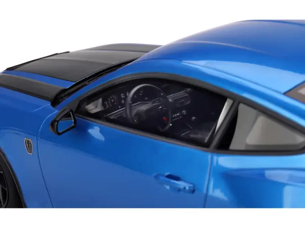 2024 Ford Mustang Dark Horse Grabber Blue Metallic with Black Hood Stripes 1/18 Model Car by Top Speed #2
