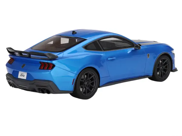 2024 Ford Mustang Dark Horse Grabber Blue Metallic with Black Hood Stripes 1/18 Model Car by Top Speed #5