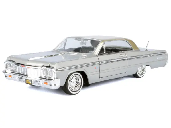 1964 Chevrolet Impala Lowrider Hard Top Silver Metallic with Gold Metallic Top "Get Low" Series 1/24 Diecast Model Car by Motormax #2
