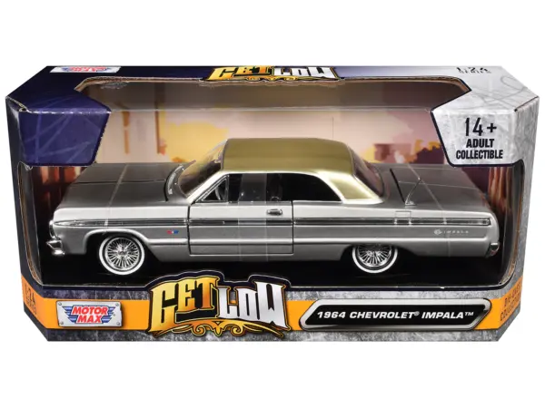 1964 Chevrolet Impala Lowrider Hard Top Silver Metallic with Gold Metallic Top "Get Low" Series 1/24 Diecast Model Car by Motormax #3