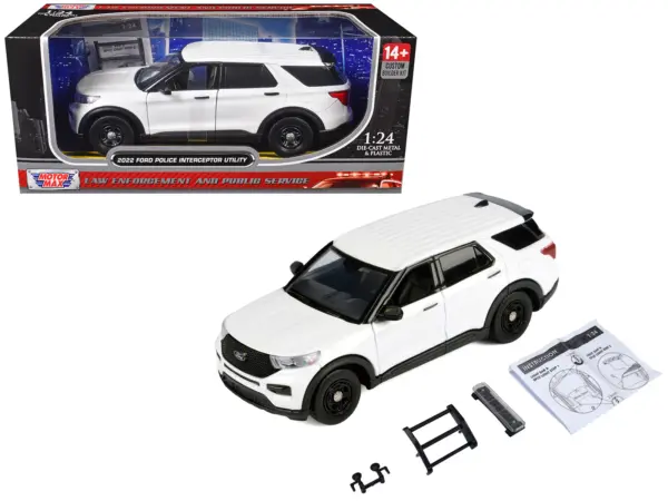 2022 Ford Police Interceptor Utility Unmarked White "Builder's Kit" "Law Enforcement and Public Service" Series 1/24 Diecast Model Car by Motormax #1