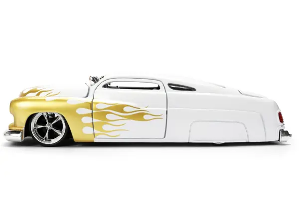 1951 Mercury Coupe White with Gold Flames "Bigtime Muscle" Series 1/24 Diecast Model Car by Jada #3