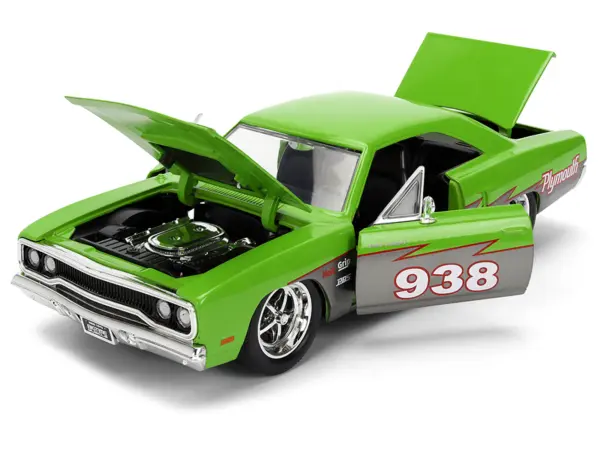 1970 Plymouth Road Runner #938 Green and Gray Metallic "Bigtime Muscle" Series 1/24 Diecast Model Car by Jada #2