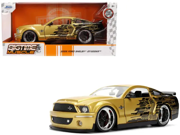 2008 Ford Shelby Mustang GT-500KR Gold Metallic and Black with Graphics "Bigtime Muscle" Series 1/24 Diecast Model Car by Jada #1