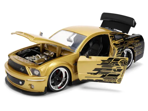 2008 Ford Shelby Mustang GT-500KR Gold Metallic and Black with Graphics "Bigtime Muscle" Series 1/24 Diecast Model Car by Jada #2