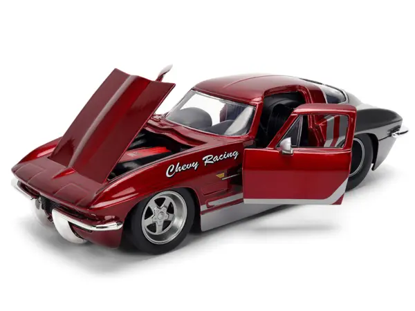 1963 Chevrolet Corvette Stingray "Chevy Racing" Red Metallic and Gray "Bigtime Muscle" Series 1/24 Diecast Model Car by Jada #2