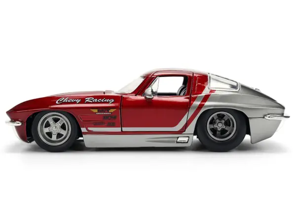 1963 Chevrolet Corvette Stingray "Chevy Racing" Red Metallic and Gray "Bigtime Muscle" Series 1/24 Diecast Model Car by Jada #3