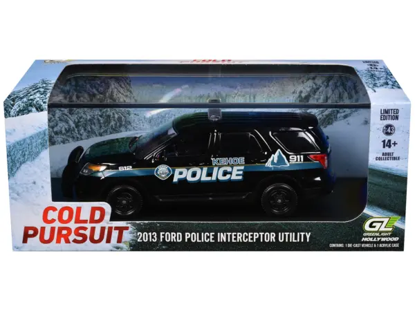 2013 Ford Police Interceptor Utility "Kehoe Police Department Kehoe Colorado" Black with White Stripes "Cold Pursuit" (2019) Movie 1/43 Diecast Model Car by Greenlight #2