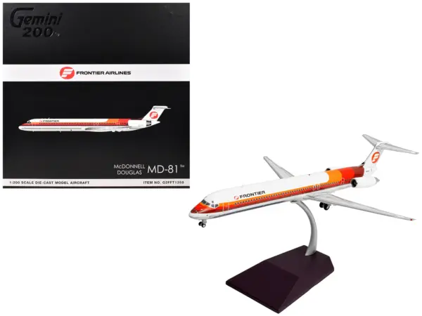 McDonnell Douglas MD-81 Commercial Aircraft "Frontier Airlines" (N859HA) White with Red and Orange Stripes "Gemini 200" Series 1/200 Diecast Model Airplane by GeminiJets #1