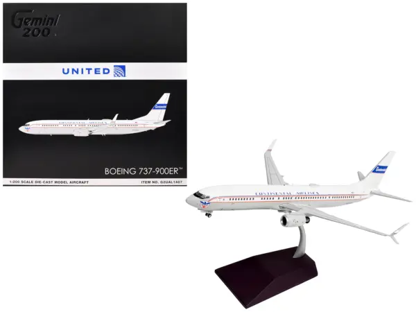 Boeing 737-900ER Commercial Aircraft "Continental Airlines - United Airlines" (N75435) White with Red and Blue Stripes "Gemini 200" Series 1/200 Diecast Model Airplane by GeminiJets #1