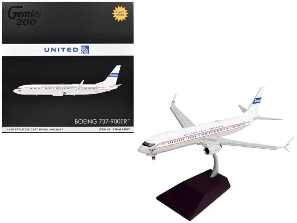 Boeing 737-900ER Commercial Aircraft with Flaps Down "Continental Airlines - United Airlines" (N75435) White with Red and Blue Stripes "Gemini 200" Series 1/200 Diecast Model Airplane by GeminiJets #1