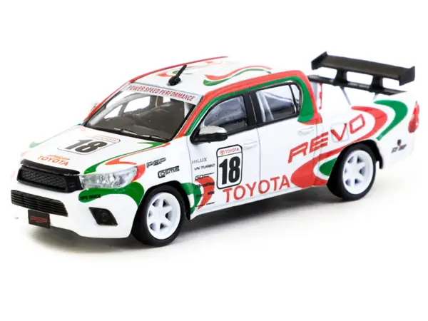 Toyota Hilux Pickup Truck RHD (Right Hand Drive) #18 White with Red and Green Graphics "Hobby64" Series 1/64 Diecast Model Car by Tarmac Works #2