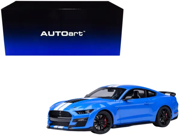 Ford Mustang Shelby GT500 Grabber Blue with White Stripes 1/18 Model Car by Autoart #1