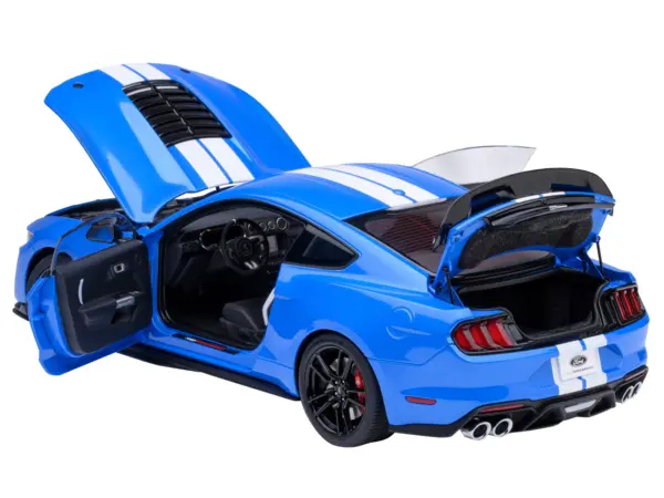 Ford Mustang Shelby GT500 Grabber Blue with White Stripes 1/18 Model Car by Autoart #2