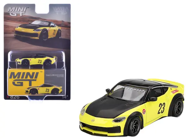Nissan Z "LB-Nation Works" #23 Ikazuchi Yellow with Black Hood and Top Limited Edition 1/64 Diecast Model Car by Mini GT #1