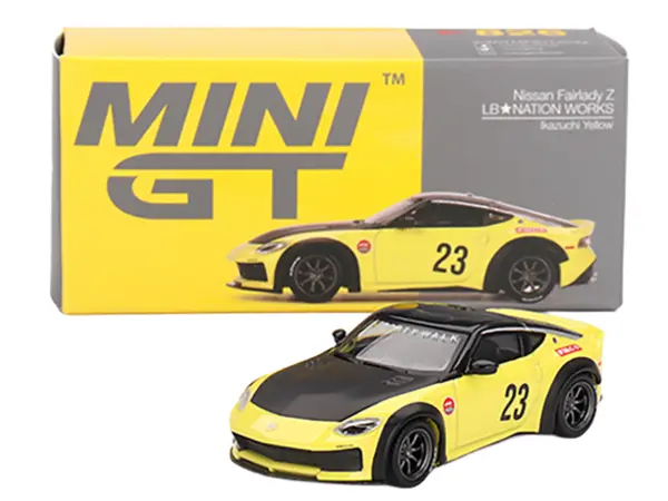 Nissan Z "LB-Nation Works" #23 Ikazuchi Yellow with Black Hood and Top Limited Edition 1/64 Diecast Model Car by Mini GT #4