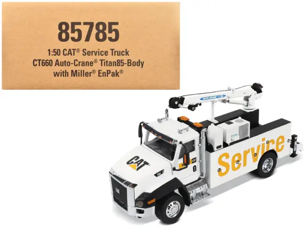 CAT Caterpillar CT660 Auto-Crane Titan 85 Truck with Miller EnPak White "Transport Series" 1/50 Diecast Model by Diecast Masters #1