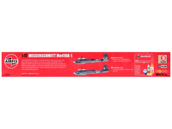 Level 2 Model Kit Messerschmitt Me410A-1 Fighter Aircraft with 2 Scheme Options 1/72 Plastic Model Kit by Airfix #2