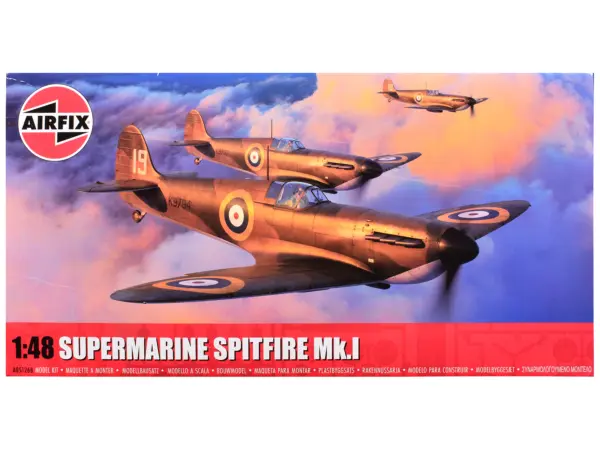 Level 2 Model Kit Supermarine Spitfire Mk.I Fighter Aircraft with 3 Scheme Options 1/48 Plastic Model Kit by Airfix #1