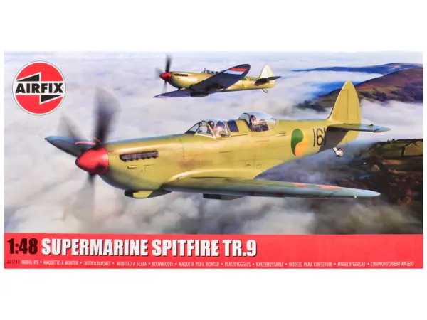 Level 2 Model Kit Supermarine Spitfire Tr.9 Fighter Aircraft with 2 Scheme Options 1/48 Plastic Model Kit by Airfix #1
