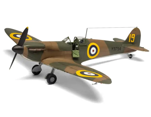Level 2 Model Kit Supermarine Spitfire Mk.I Fighter Aircraft with 3 Scheme Options 1/48 Plastic Model Kit by Airfix #3