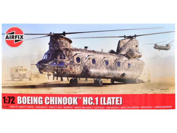 Level 3 Model Kit Boeing Chinook HC.1 (Late Production) Helicopter with 2 Scheme Options 1/72 Plastic Model Kit by Airfix #1