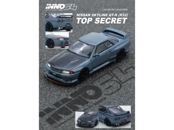 Nissan Skyline "Top Secret" GT-R (R32) RHD (Right Hand Drive) Stealth Gray with Carbon Hood 1/64 Diecast Model Car by Inno Models #2