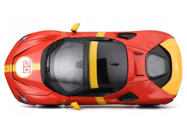 Ferrari SF90 Stradale Assetto Fiorano #50 Red with Black Top and Yellow Stripes "Race + Play" Series 1/18 Diecast Model Car by Bburago #5