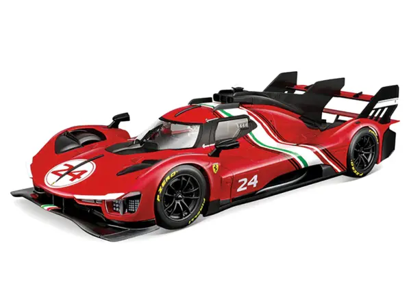 Ferrari 499P Modificata #24 Red with Italian Flag Stripes "Racing" Series 1/18 Diecast Model Car by Bburago #2