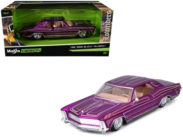 1965 Buick Riviera Lowrider Purple Metallic with Graphics "Lowriders" Series 1/26 Diecast Model Car by Maisto #1