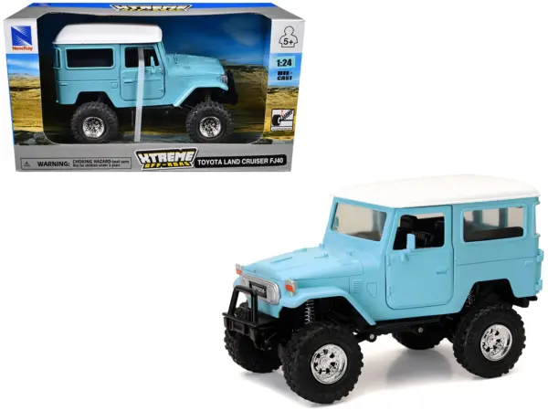 Toyota Land Cruiser FJ40 Light Blue with White Top "Xtreme Off-Road" Series 1/24 Diecast Model by New Ray #1