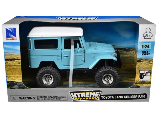 Toyota Land Cruiser FJ40 Light Blue with White Top "Xtreme Off-Road" Series 1/24 Diecast Model by New Ray #3