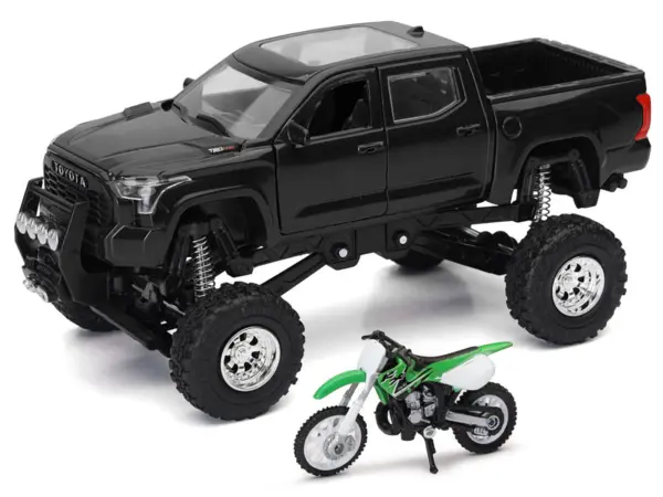 Toyota Tundra Pro Pickup Truck Black and Kawasaki KX 250 Motorcycle Green and White "Xtreme Off-Road" Series 1/32 Diecast Models by New Ray #2