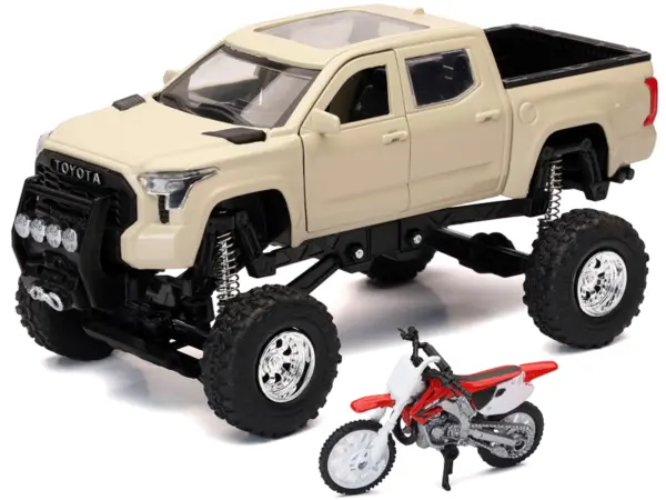 Toyota Tundra Pro Pickup Truck Tan and Honda CR250R Motorcycle Red and White "Xtreme Off-Road" Series 1/32 Diecast Models by New Ray #2