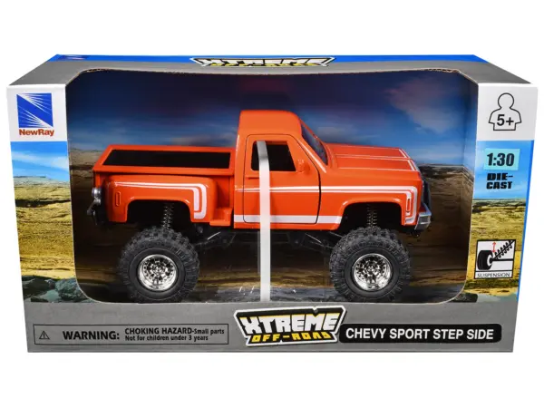 Chevrolet Sport Step Side Pickup Truck Orange with White Graphics "Xtreme Off-Road" Series 1/30 Diecast Model by New Ray #3