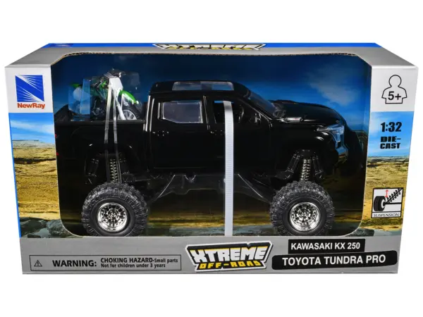 Toyota Tundra Pro Pickup Truck Black and Kawasaki KX 250 Motorcycle Green and White "Xtreme Off-Road" Series 1/32 Diecast Models by New Ray #3