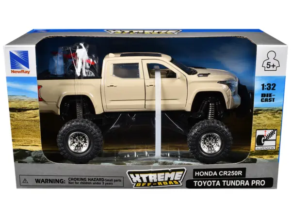 Toyota Tundra Pro Pickup Truck Tan and Honda CR250R Motorcycle Red and White "Xtreme Off-Road" Series 1/32 Diecast Models by New Ray #3