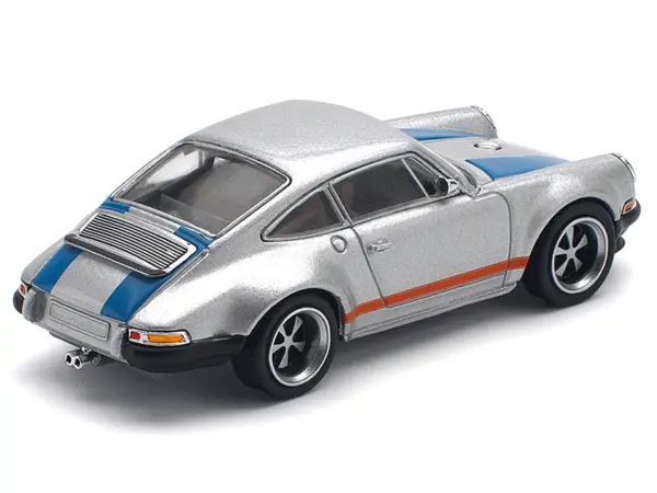 Singer 964 Silver Metallic with Blue and Red Stripes 1/64 Diecast Model Car by Pop Race #3