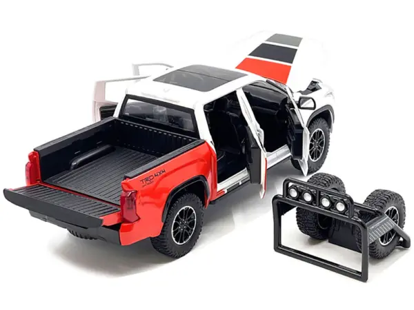2023 Toyota Tundra TRD 4x4 Pickup Truck White and Red with Black and Gray Stripes with Sunroof and Wheel Rack Limited Edition to 2400 pieces Worldwide 1/24 Diecast Model Car #2