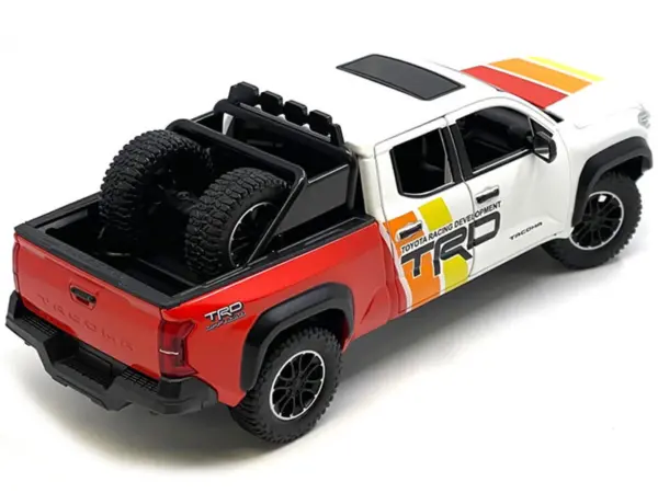 2024 Toyota Tacoma TRD Off Road Edition Pickup Truck White and Red with TRD Stripes with Sunroof and Wheel Rack Limited Edition to 2400 pieces Worldwide 1/24 Diecast Model Car #3