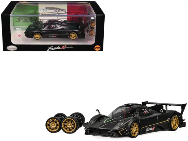 Pagani Zonda Revolucion Black Carbon with Extra Wheels 1/64 Diecast Model Car by CM Model #1