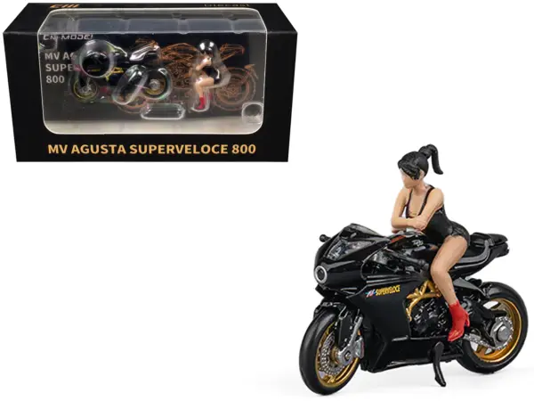 MV Agusta Superveloce 800 Motorcycle Black and Gold with Figure 1/64 Diecast Model by CM Model #1