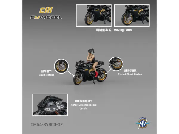 MV Agusta Superveloce 800 Motorcycle Black and Gold with Figure 1/64 Diecast Model by CM Model #5