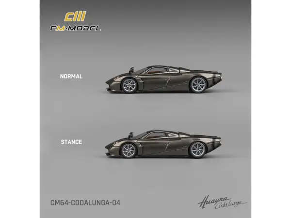 Pagani Huayra Codalunga Gun Metal Gray Metallic with Sunroof and Extra Wheels 1/64 Diecast Model Car by CM Model #4