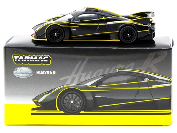 Pagani Huayra R Matt Black with Silver Accents and Yellow Stripes "Global64" Series 1/64 Diecast Model by Tarmac Works #3