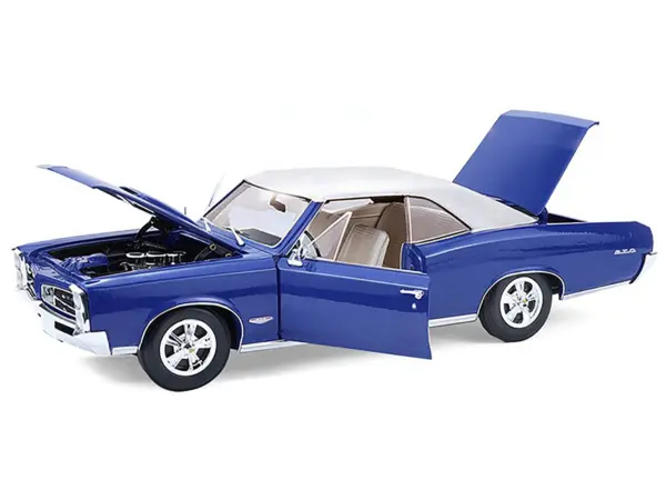 1966 Pontiac GTO Barrier Blue with White Top and Interior 1/18 Diecast Model Car by Highway 61 #3
