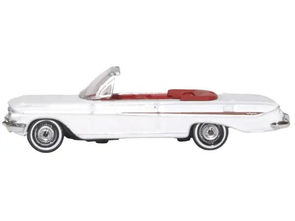 1961 Chevrolet Impala Convertible Ermine White with Roman Red Interior 1/87 (HO) Scale Diecast Model Car by Oxford Diecast #2
