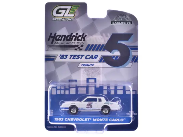 1983 Chevrolet Monte Carlo #5 "Hendrick Motorsports First Test Car Tribute" White with Blue Stripes and Interior "Hobby Exclusive" Series 1/64 Diecast Model Car by Greenlight #3
