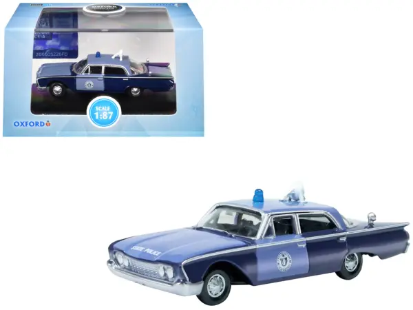 1960 Ford Fairlane Sedan "Massachusetts State Police Radar Car" Blue Two-Tone 1/87 (HO) Scale Diecast Model Car by Oxford Diecast #1
